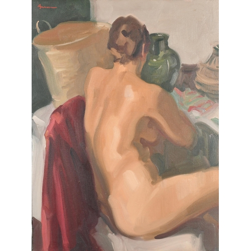 243 - 20th Century English School. A Study of a Nude, Oil on Canvas, Indistinctly Signed, Unframed, 24