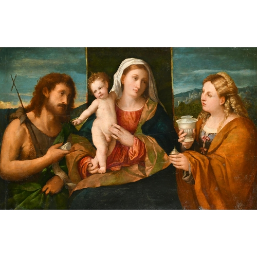 35 - Attributed to Palma Vecchio (c1480-1528) Italian. The Madonna and Child with Sts John The Baptist an... 