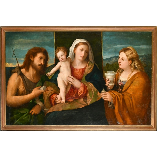 35 - Attributed to Palma Vecchio (c1480-1528) Italian. The Madonna and Child with Sts John The Baptist an... 