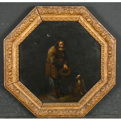 36 - Early 18th Century Dutch School. A Beggar and Dog, Oil on Copper, Octagonal, 11