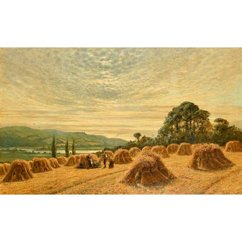 78 - Thomas James Lloyd (1849-1910) British. A Harvesting Scene in late Afternoon, Oil on canvas, Signed ... 