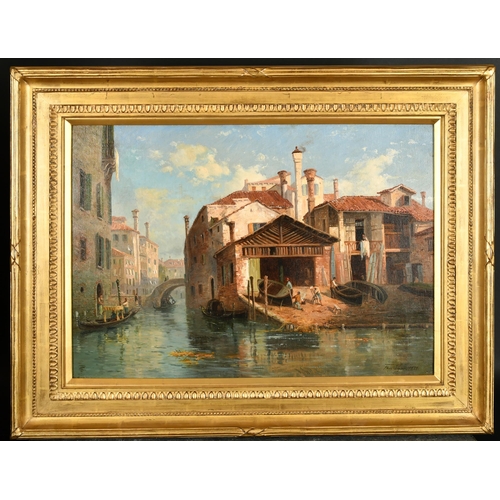 79 - Thomas Pyne (1843-1935) British. A Venetian Canal Scene with Boatbuilders, Oil on canvas, Signed and... 