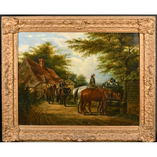 80 - Circle of Samuel Joseph Clark (1841-1928) British. Plough Horses Watering, Oil on canvas, 21