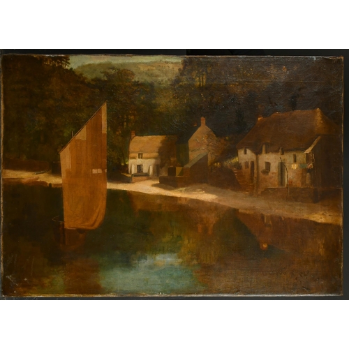 82 - Late 19th Century English School. A River Scene by Cottages, Oil on canvas, Unframed 24