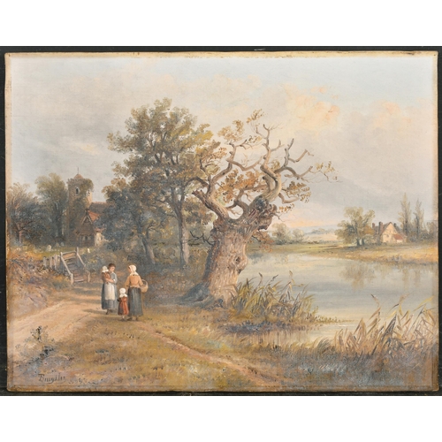 84 - Thomas Smythe (1825-1906) British. Figures in a River Landscape, Oil on canvas, Signed, Unframed 14