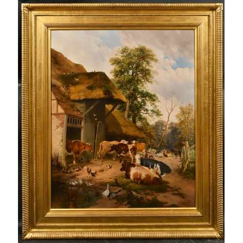 87 - Circle of Thomas Sidney Cooper (1803-1902) British. A Farmyard Scene, Oil on canvas, bears a signatu... 