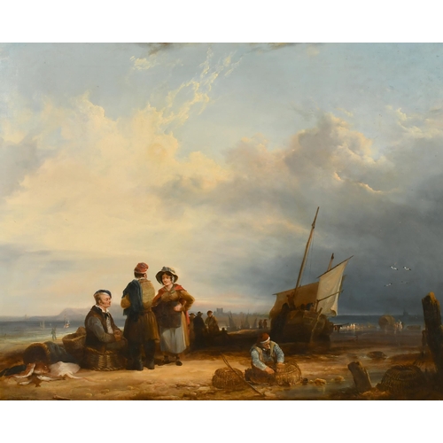 89 - William Shayer (1811-1892) British. A Beach Scene with Figures, Oil on canvas, 25