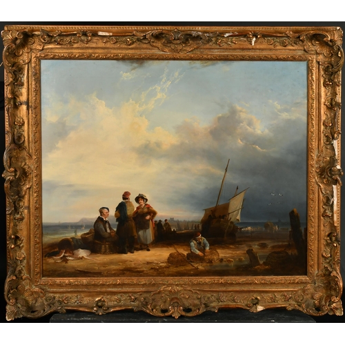 89 - William Shayer (1811-1892) British. A Beach Scene with Figures, Oil on canvas, 25