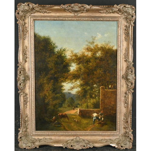 92 - 19th Century English School. Figures Cutting Wood in a Landscape, Oil on paper laid down, Indistinct... 