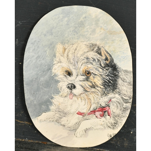 98 - 19th Century English School. Study of a Dog, Watercolour, Indistinctly signed, Oval, Unframed 5