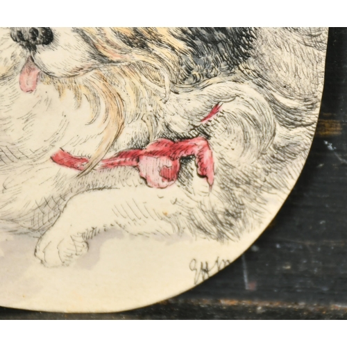 98 - 19th Century English School. Study of a Dog, Watercolour, Indistinctly signed, Oval, Unframed 5