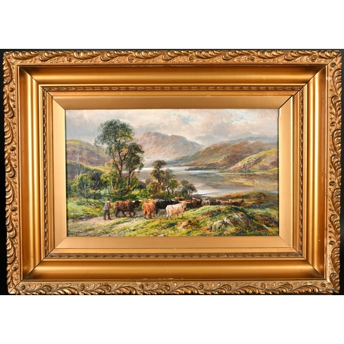 104 - A Lewis (19th-20th Century) British. A Highland Landscape with Drover and Cattle, Oil on canvas, Sig... 