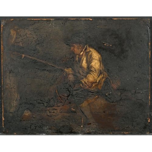 102 - Early 19th Century English School. Study of a Man Fishing, Oil on panel, Unframed 10.25