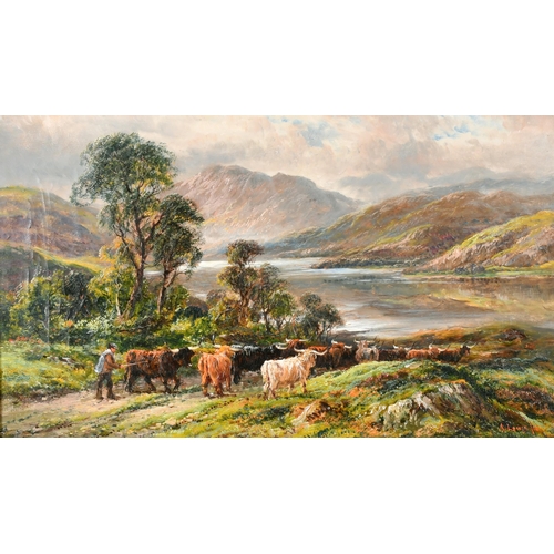 104 - A Lewis (19th-20th Century) British. A Highland Landscape with Drover and Cattle, Oil on canvas, Sig... 