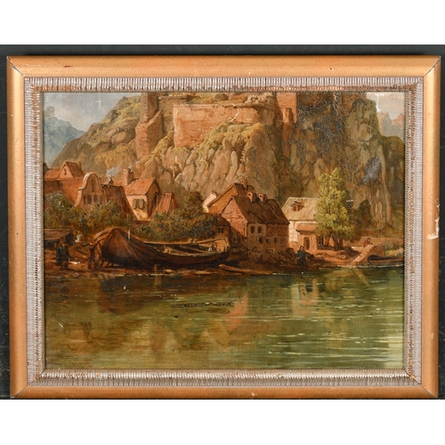 105 - 19th Century English School. Study of a Continental River Scene with Cottages, Oil on canvas laid do... 