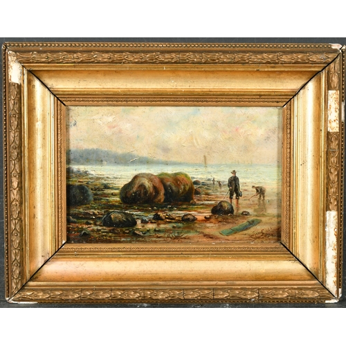 106 - 19th Century English School. A Beach Scene with Figures, Oil on board, indistinctly signed and dated... 