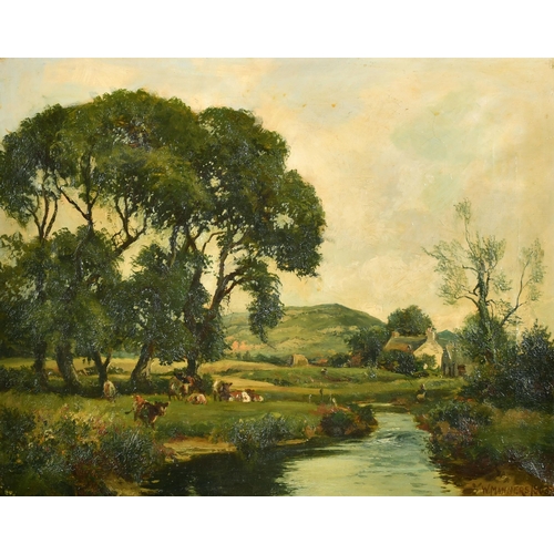 120 - William Manners (1860-1930) British. A River Landscape with Cattle, Oil on canvas, Signed and dated ... 