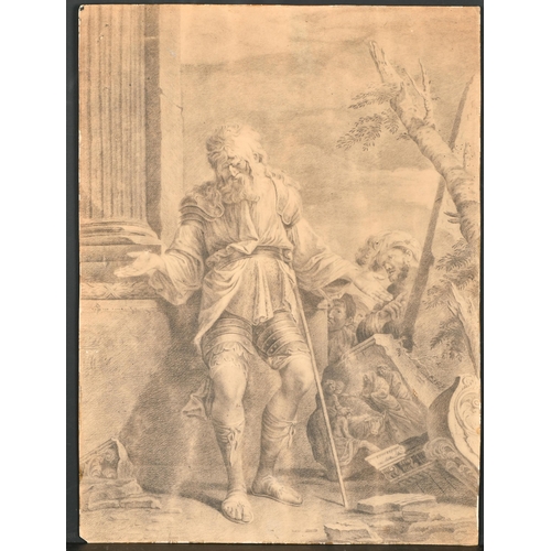 14 - 18th Century Italian School. A Figure Standing in Ruins, Pencil, Unframed 18