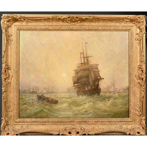 141 - William Edward Webb (1862-1903) British. Shipping in Choppy Waters, Oil on canvas, Signed, 16