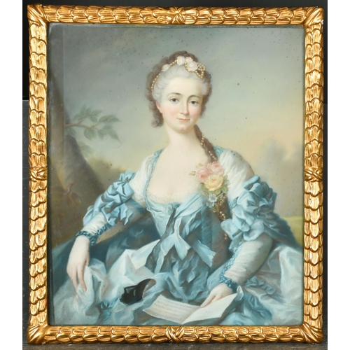 145 - A Lamotte (19th Century) French. Portrait of a Lady Dressed in Blue, Pastel, Signed, 23.5