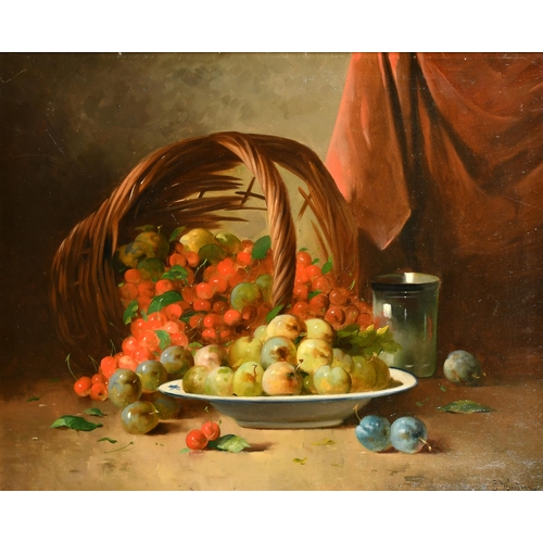 148 - L Hauser (19th-20th Century) European. Still Life of Fruit and a Wicker Basket, Oil on canvas, Signe... 