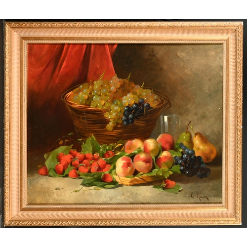 148 - L Hauser (19th-20th Century) European. Still Life of Fruit and a Wicker Basket, Oil on canvas, Signe... 