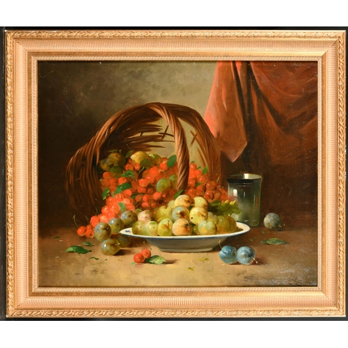 148 - L Hauser (19th-20th Century) European. Still Life of Fruit and a Wicker Basket, Oil on canvas, Signe... 