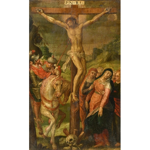 15 - 16th Century Italian School. The Crucifixion, Oil on copper, in a fine gilt frame, 8.25