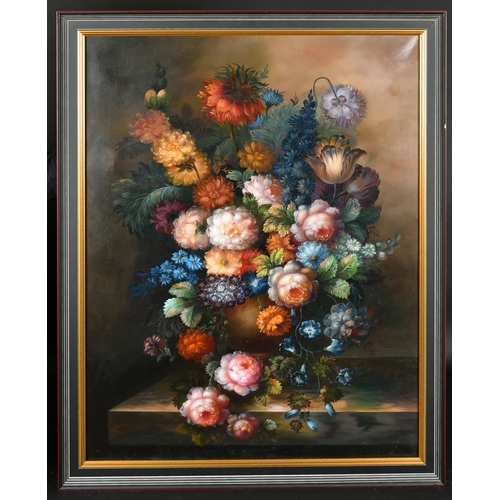 151 - 20th Century Dutch Style. Still Life of Flowers in an Urn, Oil on canvas, 36