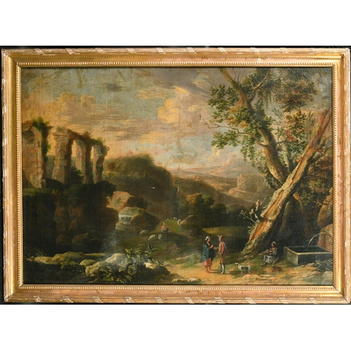 18 - 17th Century Italian School. Figures in a Classical Landscape, Oil on canvas, 32