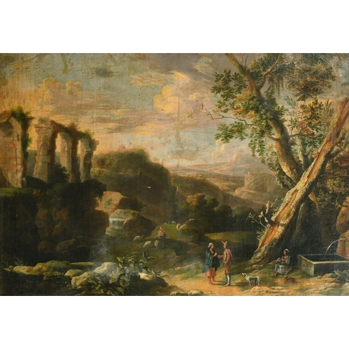 18 - 17th Century Italian School. Figures in a Classical Landscape, Oil on canvas, 32