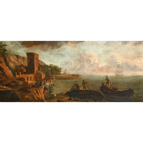 23 - 18th Century Italian School. A Mediterranean Coastal Scene with Figures, Oil on Canvas laid down, sh... 