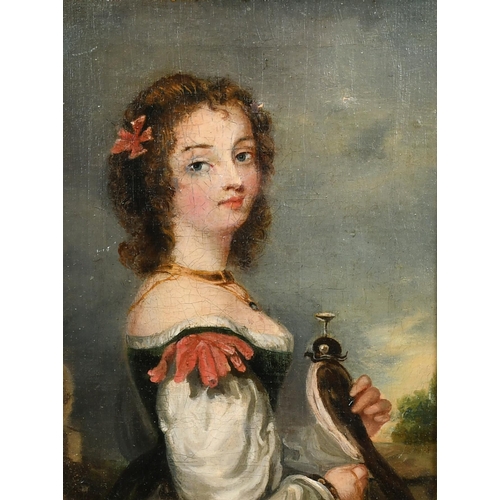 25 - 19th Century French School. A Young Girl Holding a Falcon, Oil on canvas, In an ornate gilt composit... 