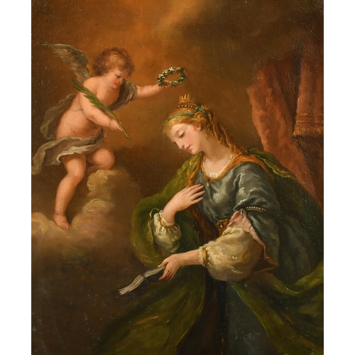 31 - 18th Century Italian School. A Female Saint Receiving the Martyr's Palm from a Cherub, Oil on canvas... 