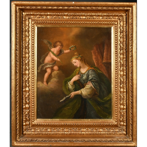 31 - 18th Century Italian School. A Female Saint Receiving the Martyr's Palm from a Cherub, Oil on canvas... 