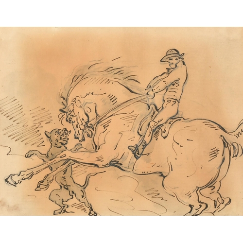 45 - Henry William Bunbury (1750-1811) British. 'Horse Frightened by a Mastiff', circa 1790, Ink and wash... 