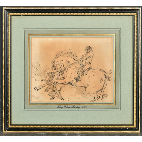 45 - Henry William Bunbury (1750-1811) British. 'Horse Frightened by a Mastiff', circa 1790, Ink and wash... 