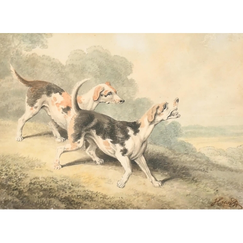 49 - Samuel Howitt (1756-1822) British. Study of Two Hounds, Watercolour, Signed, and inscribed on a labe... 