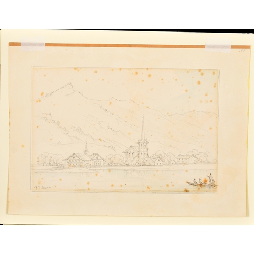 53 - Paul Sandby Munn (1773-1845) British. A Continental River Scene, Pencil and wash, Signed, Mounted, u... 