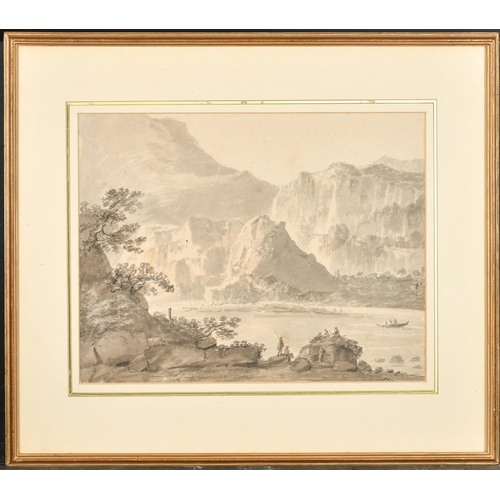 57 - Attributed to Thomas Sunderland (1744-1828) British. An Extensive Mountainous River Landscape, Water... 