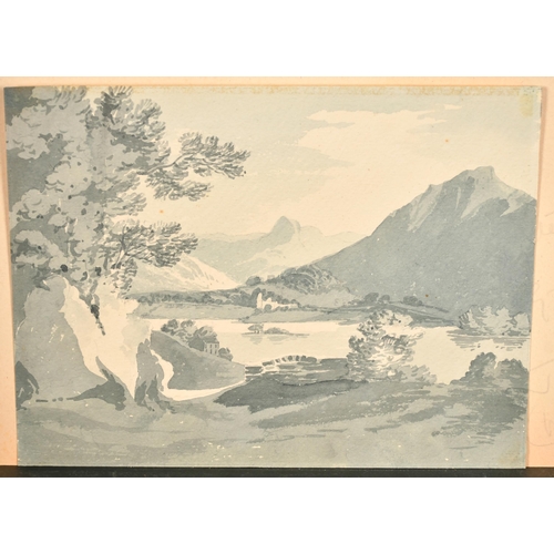 62 - James Bourne (1773-1854) British. A Mountainous River Landscape, Watercolour, Inscribed on mount 7.7... 