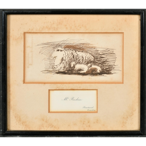 67 - John Ruskin (1819-1900) British. A Study of a Ewe and Lambs, Ink drawn on headed paper, together wit... 