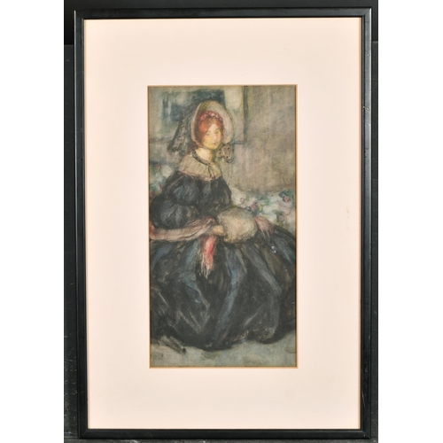 83 - Beatrice Gibbs (1864- ?) British. A Seated Elegant Lady, Watercolour, Inscribed on labels verso, 13.... 