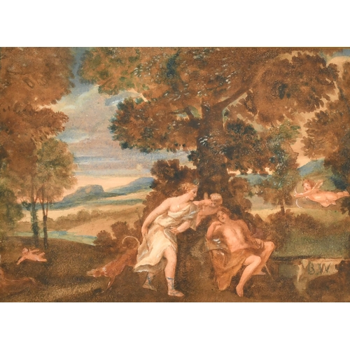 9 - Circle of Benjamin West (1738-1820) British. Venus and Adonis, Watercolour, Bears initials, Inscribe... 