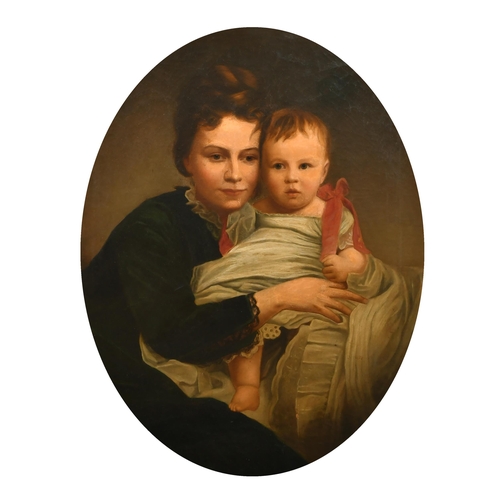 99 - 19th Century English School. A Portrait of a Mother and Child, Oil on canvas, In a fine gilt composi... 