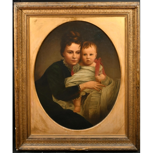 99 - 19th Century English School. A Portrait of a Mother and Child, Oil on canvas, In a fine gilt composi... 