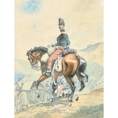 100 - 19th-20th Century French School. Cavalrymen, Watercolour, Indistinctly signed and dated 8/03, 15.25