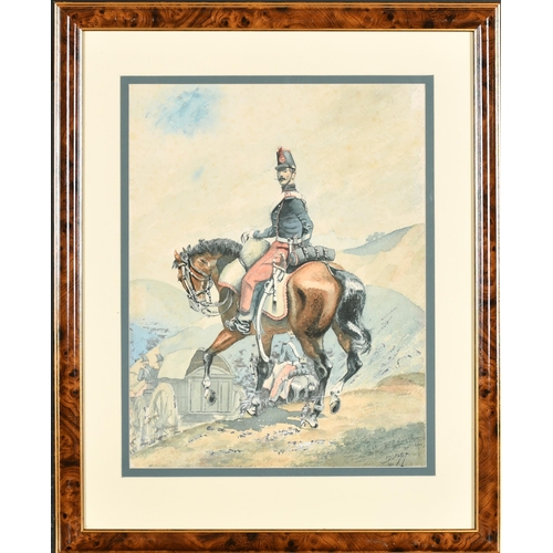 100 - 19th-20th Century French School. Cavalrymen, Watercolour, Indistinctly signed and dated 8/03, 15.25