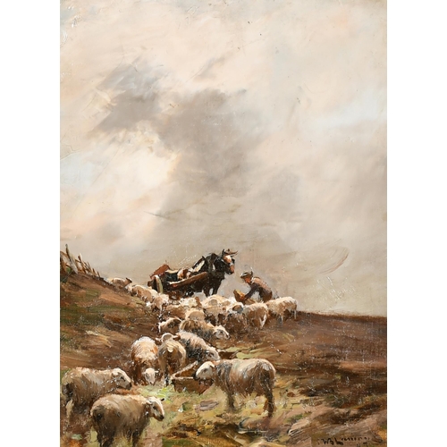 113 - William Bradley Lamond (1857-1924) British. Feeding the Sheep, Oil on canvas, Signed, in original gi... 