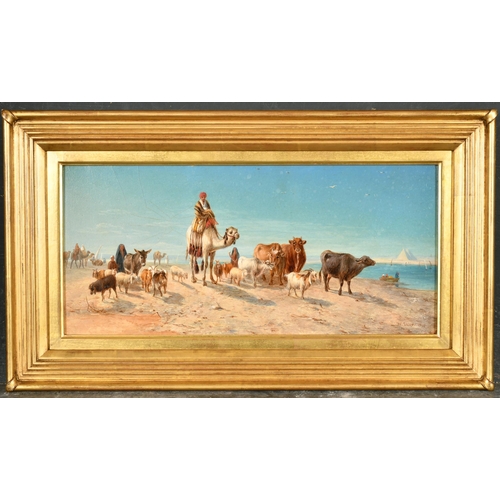 117 - William Luker Snr (1828-1905) British. A Middle Eastern Scene with Figures and Animals and Pyramids ... 